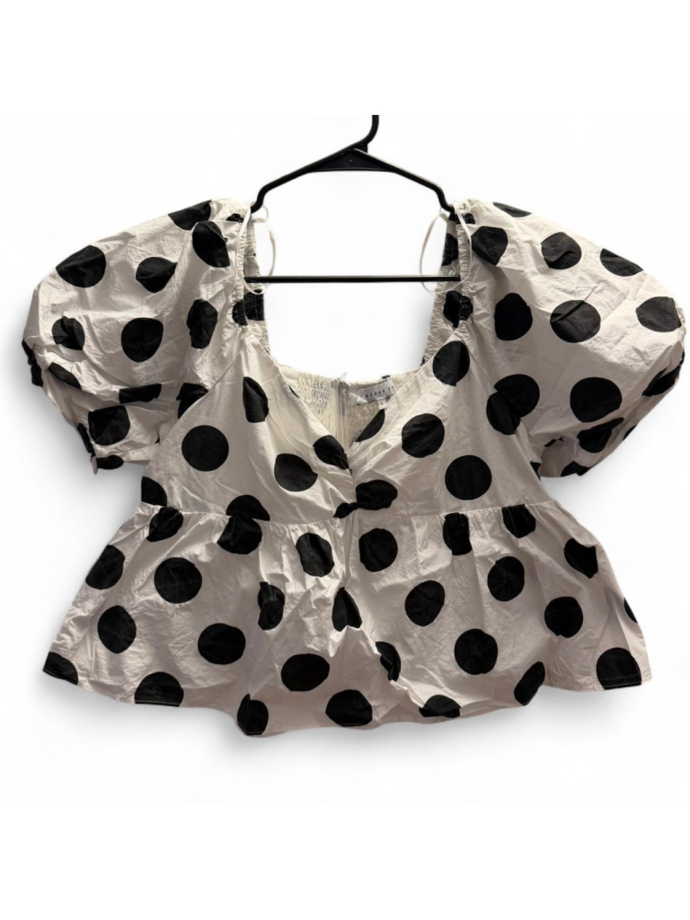 Endless Rose black + white polka dot puff sleeve top Size L, like new #polkadot